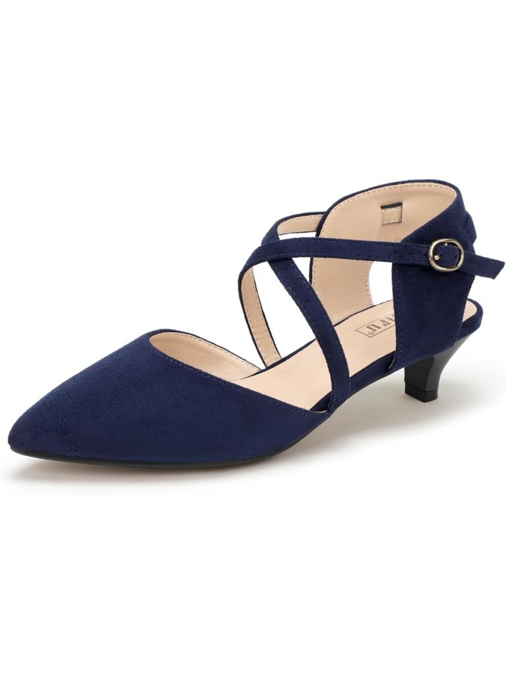 Women's Blue Suede Comfortable Pointed Toe Ankle Strap Kitten Low Heels Shoes